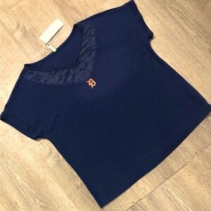 Detroit Tigers  Blue Lace Trim Women's Boutique Top